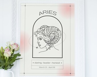 Aries Wall Art | Aries Print | Zodiac Printable Wall Art | Digital Download | Zodiac Prints For Wall | Aries Gifts | Zodiac Gifts