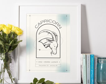 Capricorn Wall Art | Capricorn Print | Zodiac Printable Wall Art | Digital Download | Zodiac Prints For Wall | Capricorn Gifts | Zodiac Gift