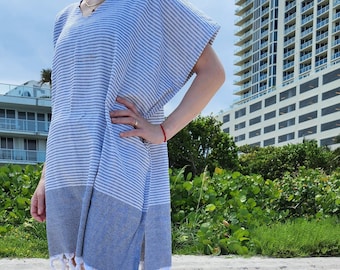 Black & White Striped Beach Cover-Up – Recycled Yarn Turkish Dress