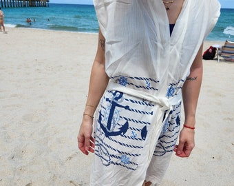 Anchor Print Viscose Beach Kimono – Lightweight Resort Coverup