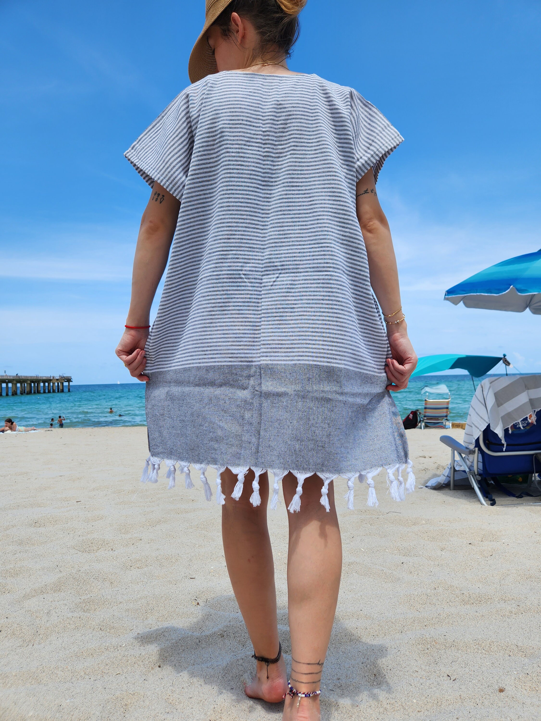 Black and White - Beach Coverup Dress - Women - Turkish Towel - Gift for her - Summer Clothing - Boho Cotton Dress Black and White - Beach Coverup Dress - Women - Turkish Towel - Gift for her - Summer Clothing - Boho Cotton Dress