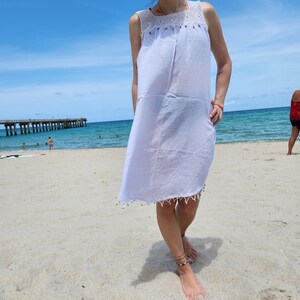 Handmade Cotton Beach Dress – White Sundress with Evil Eye Lace image 3
