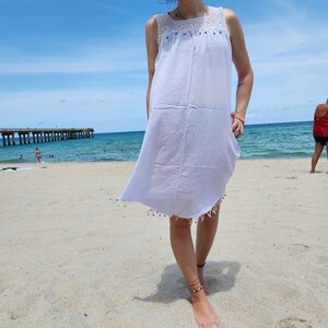 Handmade Cotton Beach Dress – White Sundress with Evil Eye Lace image 4
