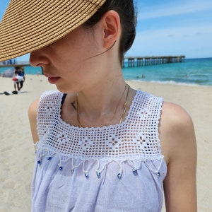 Handmade Cotton Beach Dress – White Sundress with Evil Eye Lace image 7
