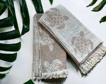 Turtle Turkish Beach Towel – Brown and White Cotton Pestamel