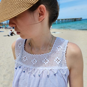 Handmade Cotton Beach Dress – White Sundress with Evil Eye Lace image 6