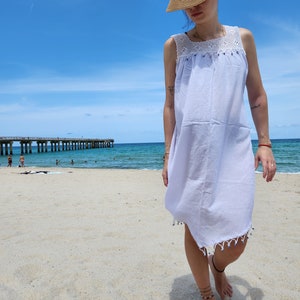 Handmade Cotton Beach Dress – White Sundress with Evil Eye Lace image 2