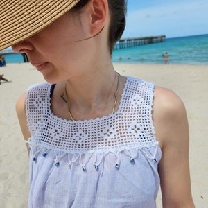 Handmade Cotton Beach Dress – White Sundress with Evil Eye Lace image 8