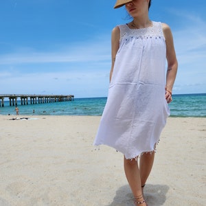 Handmade Cotton Beach Dress – White Sundress with Evil Eye Lace image 1