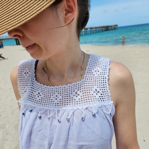 Handmade Cotton Beach Dress – White Sundress with Evil Eye Lace image 9