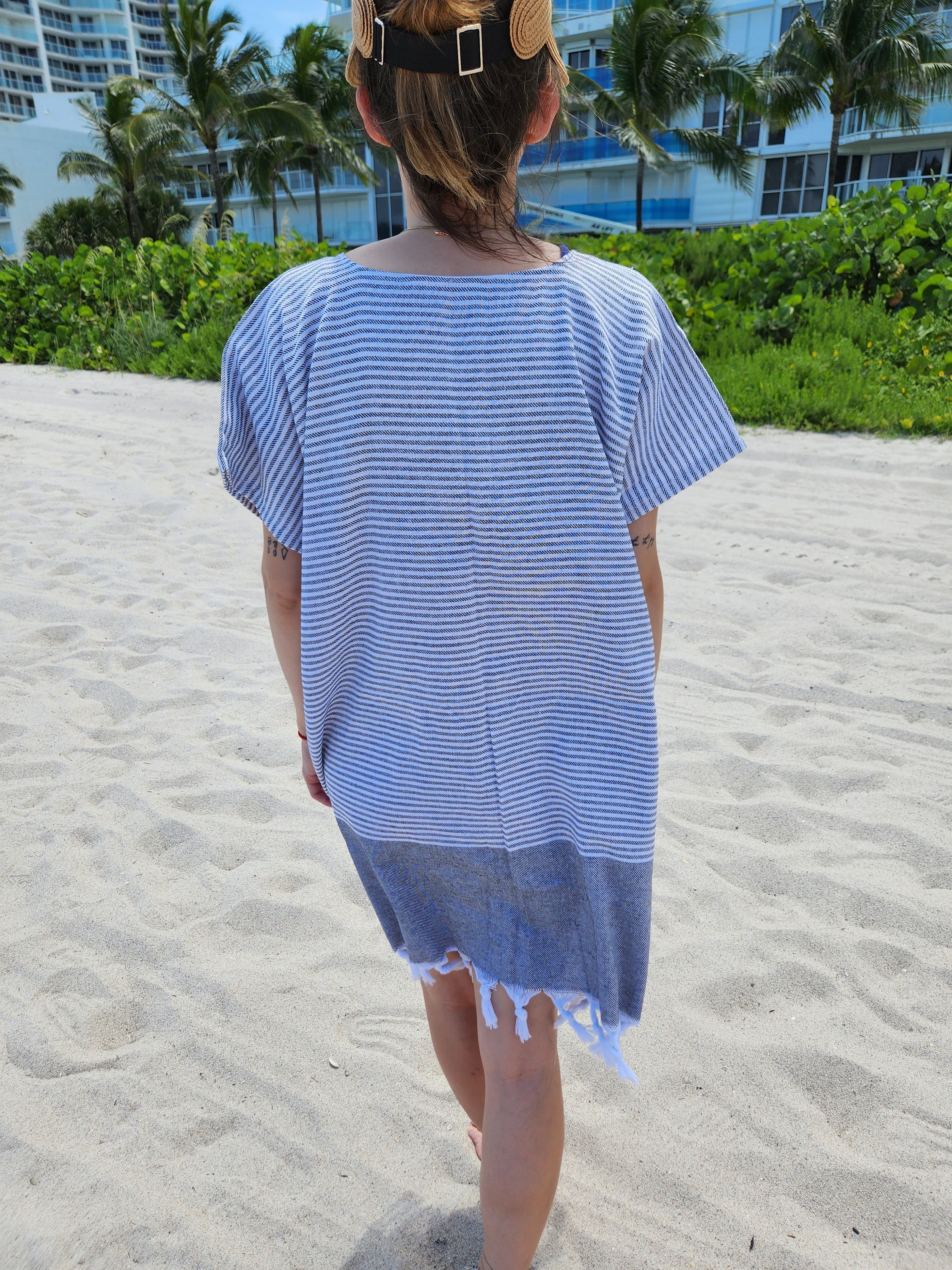 Black and White - Beach Coverup Dress - Women - Turkish Towel - Gift for her - Summer Clothing - Boho Cotton Dress
