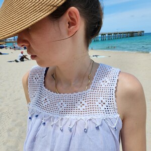 Handmade Cotton Beach Dress – White Sundress with Evil Eye Lace image 5