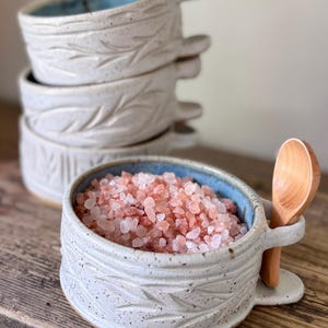 Handmade Ceramic Salt Cellar with Spoon: Open-Top Stoneware Salt Pig