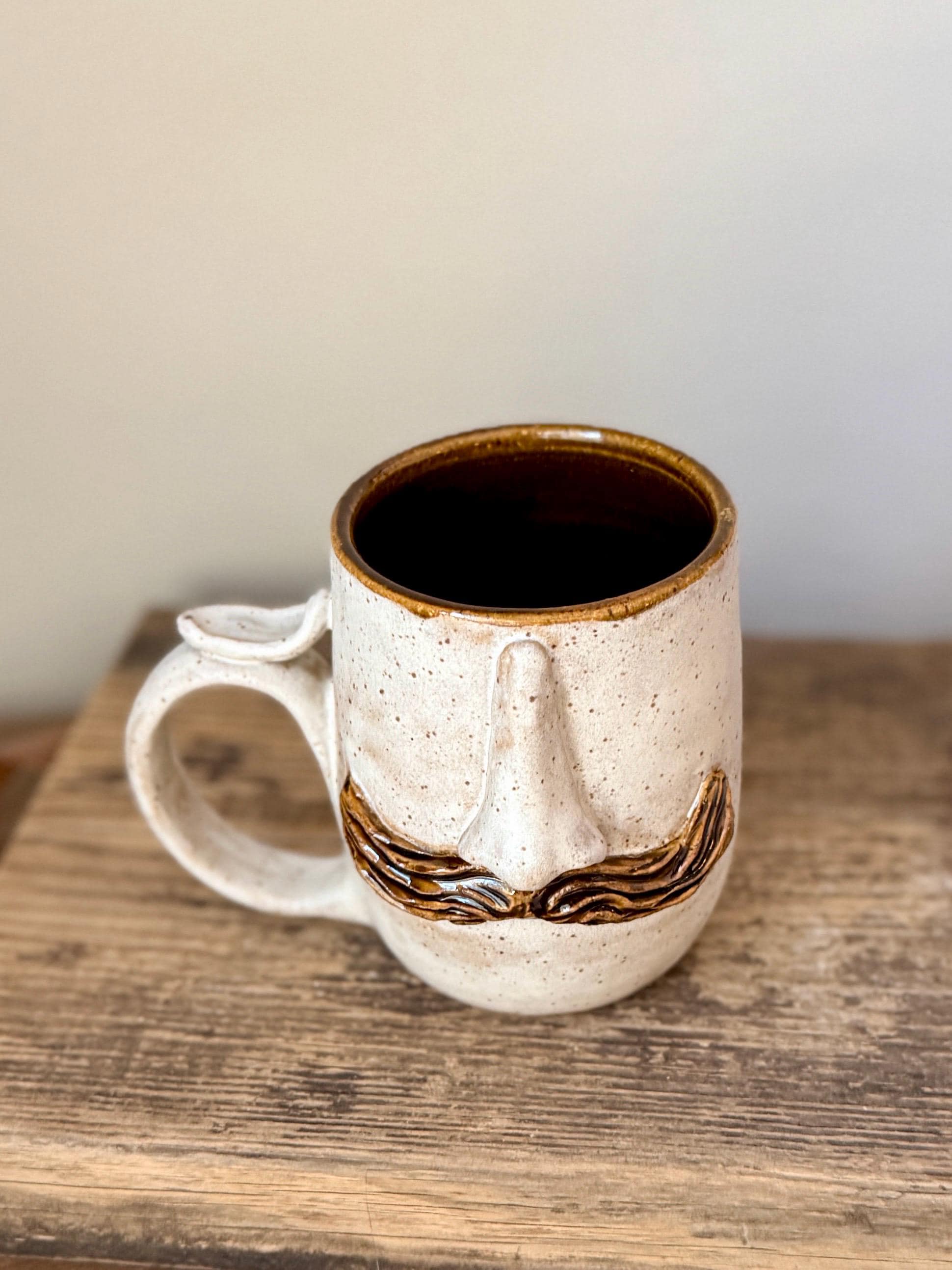 Hand-Sculpted Mustache Face Ceramic Mug: Whimsical Pottery Coffee Cup product image