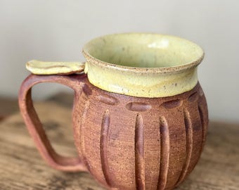 Taza de cerámica tallada a mano: Cerámica hecha a mano, taza de té de 10 a 12 oz