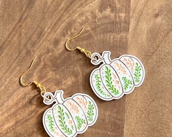 Cottage Core Pumpkin Earrings SVG: Floral Halloween Earring (Digital File)