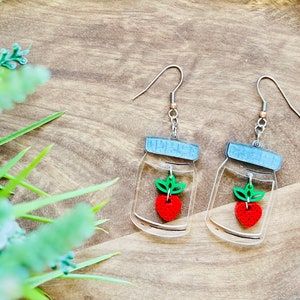 Pendientes de fresa SVG Pendientes de mermelada de fresa SVG Pendientes colgantes de frutas SVG Pendientes del mercado de agricultores svg Pendientes de tarro svg Pendientes de comida svg