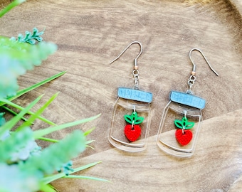 Strawberry Earrings SVG Strawberry Jam Earrings SVG Fruit Dangle Earrings SVG Farmers Market Earrings svg Jar earrings svg Food earrings svg