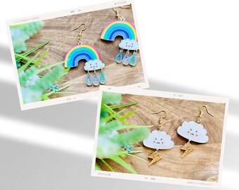 Weather Earrings SVG: Rainbow, Rain, Cloud, Lightning (Digital File)