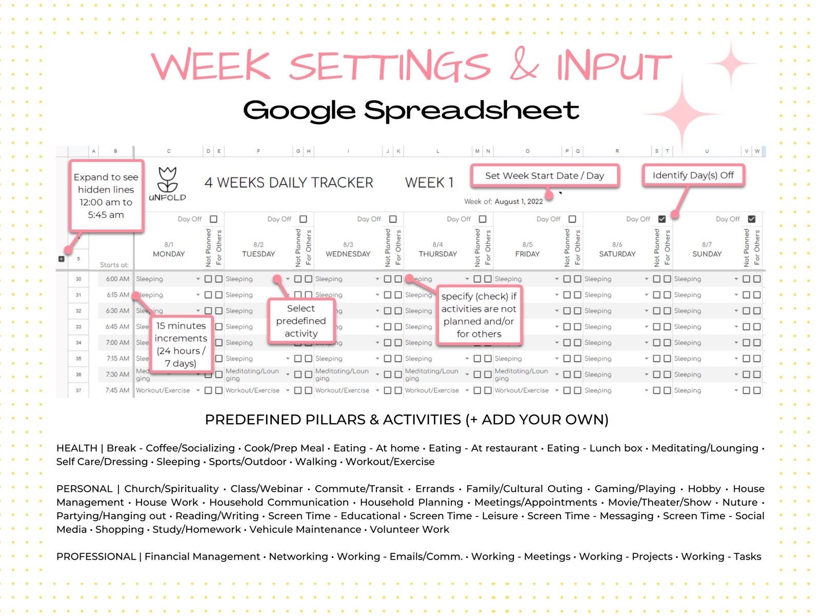 TIME Tracker Spreadsheet • Google Sheet Template • up to 4 Weeks ...