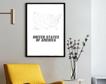 United States of America Map Outline Printable Wall Art
