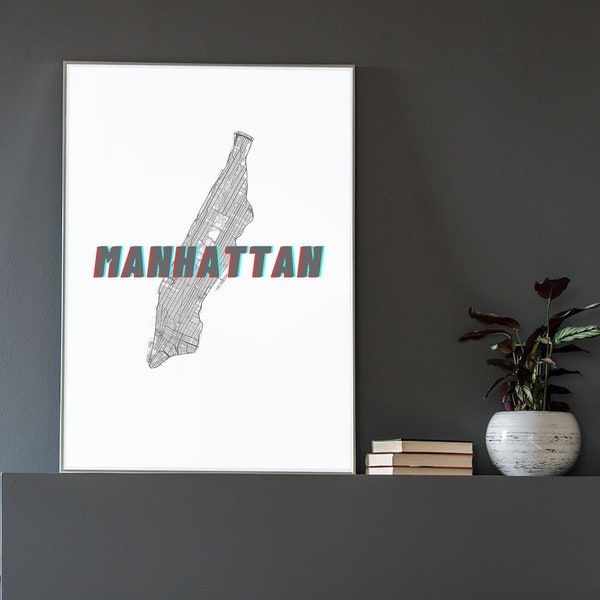 Manhattan City Map Outline Printable Wall Art