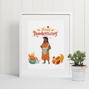 Happy Thanksgiving Wall Art, Woman Caricature