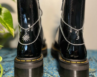 Chaîne de bottes double tour avec charms - Doc Martens - Soleil et Lune - Argent