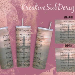 Sublimation Old Rugged Cross Hymn Fichier numérique PNG, notes de musique, paroles, enveloppe de 20oz Straight & Skinny Tumbler, religieuse, 300dpi