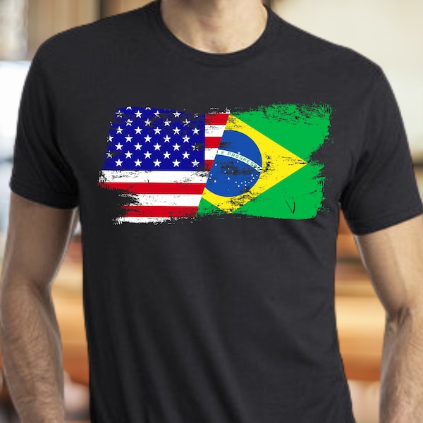 Brazil USA T-Shirt, Brazil Gifts, American Brazilian Shirt, USA and Brazil Heritage Gift TShirt, American Brazilian top, Brazil Tee