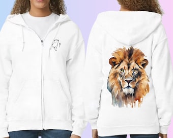 Lion Watercolor Hoodie, Wild Animal Sweatshirt