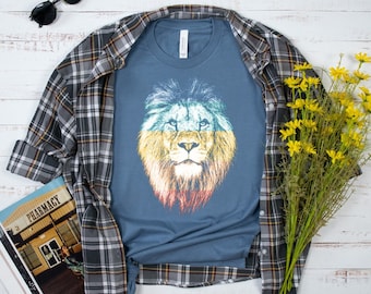 Colorful Lion Face T-shirt: King of the Jungle Tee