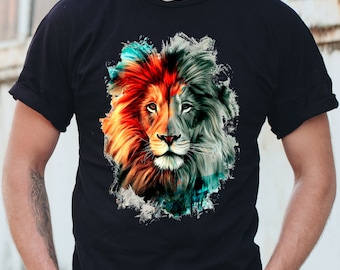 Colorful Lion Face Unisex T-Shirt: Animal Lover Tee