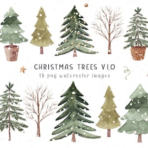 Alberi di Natale Clipart- 18PNG, Alberi PNG, Alberi digitali, Download digitale, Stampa digitale, Clipart di Capodanno, Arte digitale, Biglietti di Natale