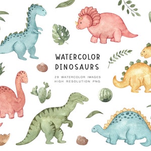 Dino Aquarell Clipart - 29PNG, Dinosaurier-Babyparty, Baby Dino, Kinderzimmer Wanddekoration, druckbare Wandkunst, Planer Aufkleber, Dinosaurier Clipart