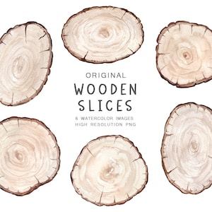 Originele aquarel hout plakjes, hout segment, boom clipart, houten frame, houtstructuur, hout PNG, DIY, hout PNG, rustieke stijl, Boho uitnodiging