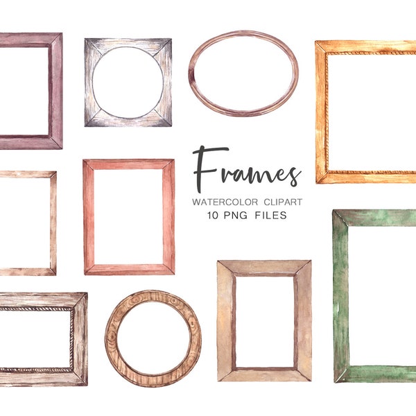 Watercolor frames clipart, Wooden frames clipart, Wooden texture, Picture frames clipart, Art clipart, Clipart for stickers, PNG frames
