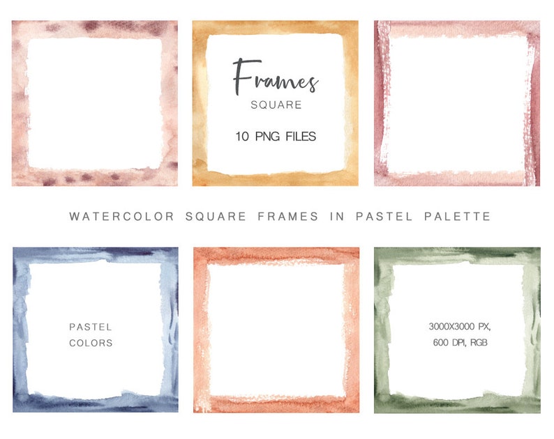 Watercolor Clipart Frames, Color Pastel Frames, Photo Frames, Birthday
