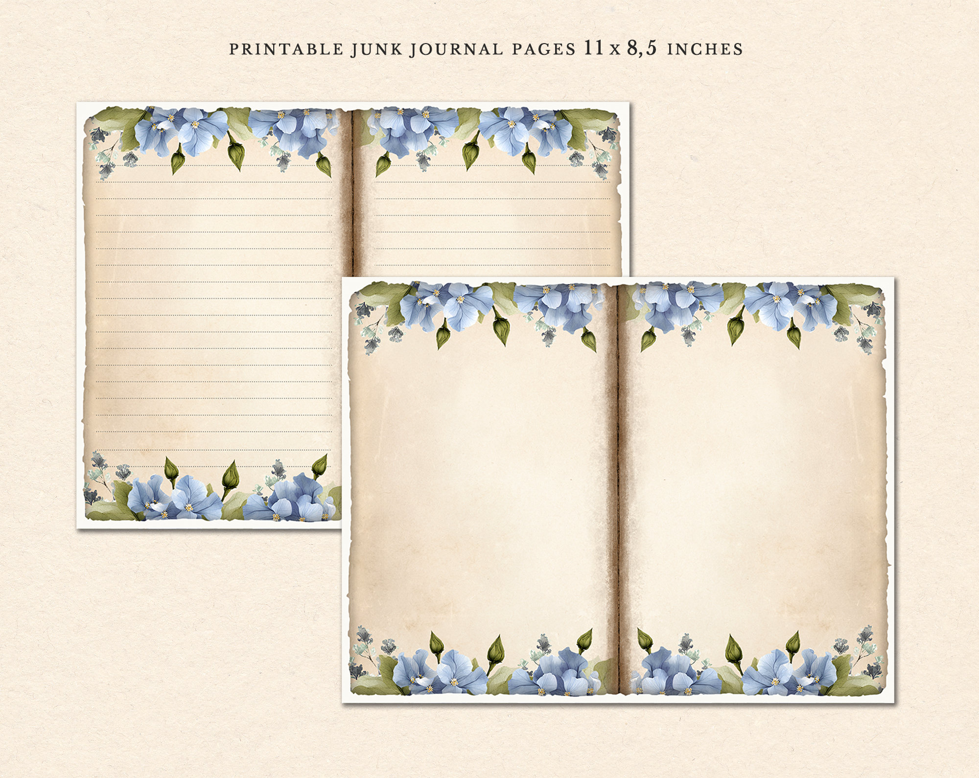 Blue Spring Wildflower Junk Journal Kit – Vintage Printable Pages ...