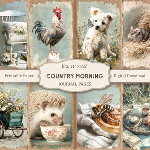 Country Morning-1 Junk Journal, Bauernhof Junk Journal, Tiere druckbare Seiten, Sommer Seiten, Rustikales Papier Scrapbooking, Vintage Ephemera