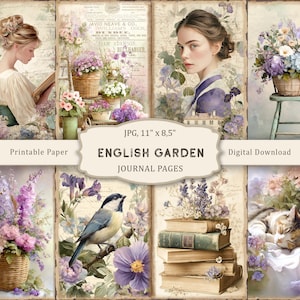 Englisch Garden-1 Junk Journal, Garten Seiten zum Ausdrucken, Landhaus, Cottagecore, Blumen Papier Scrapbooking, Vintage Ephemera