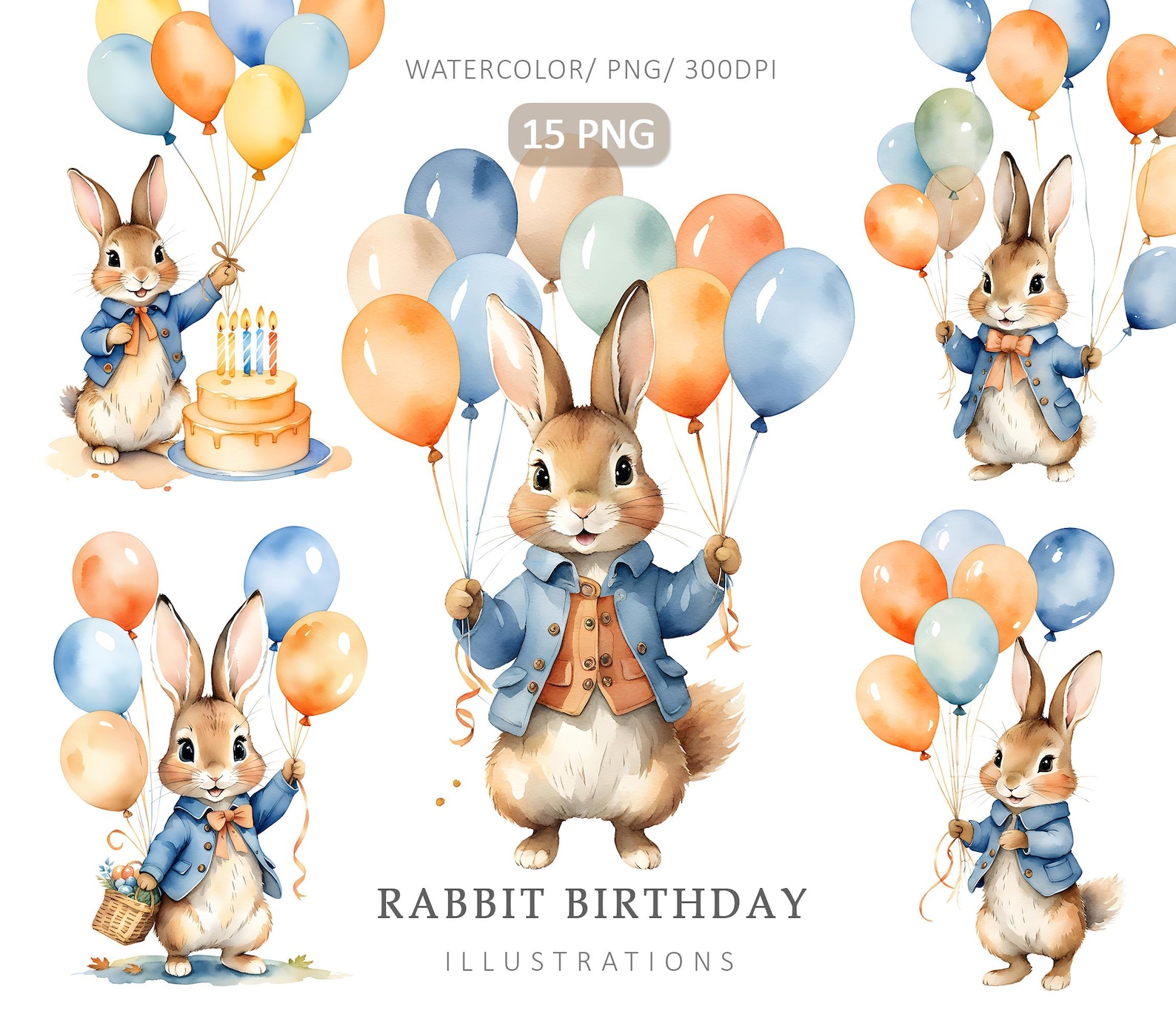 Petr Rabbit Birthday Background Peter Rabbit Birthday Clipart- 15PNG, Bunny With Balloons, Beatrix ...