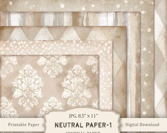 Neutral Paper #1 Printable, Junk Journal Basic Pages, Vintage Journaling, Shabby Chic, Digital, Scrapbooking