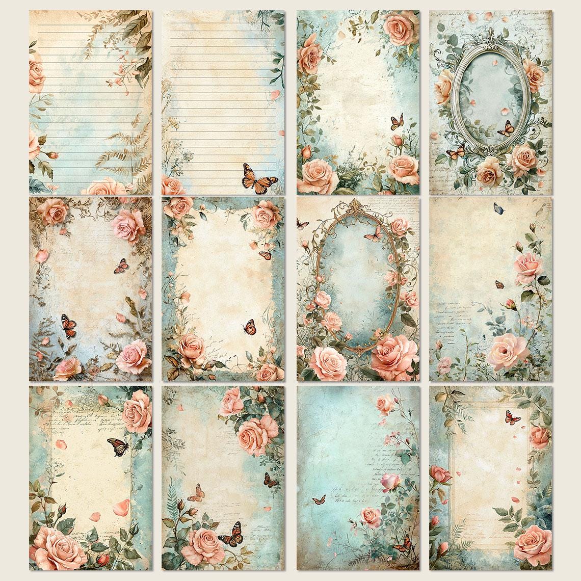Flower Cottage Scrapbook Paper, Shabby Chic Junk Journal Pages, Vintage ...
