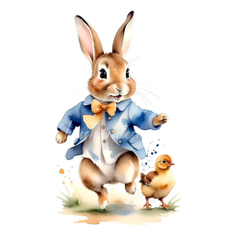 12 imágenes prediseñadas de Peter Rabbit, estilo Beatrix Potter, conejo de primavera (descarga digital) imagen 3