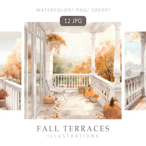 12 herfstterrassen clipart, herfstterrassen aquarel clipart, gezellige herfst clipart, kaart maken, hoge kwaliteit JPG, papier ambachtelijke, ongewenste Journal