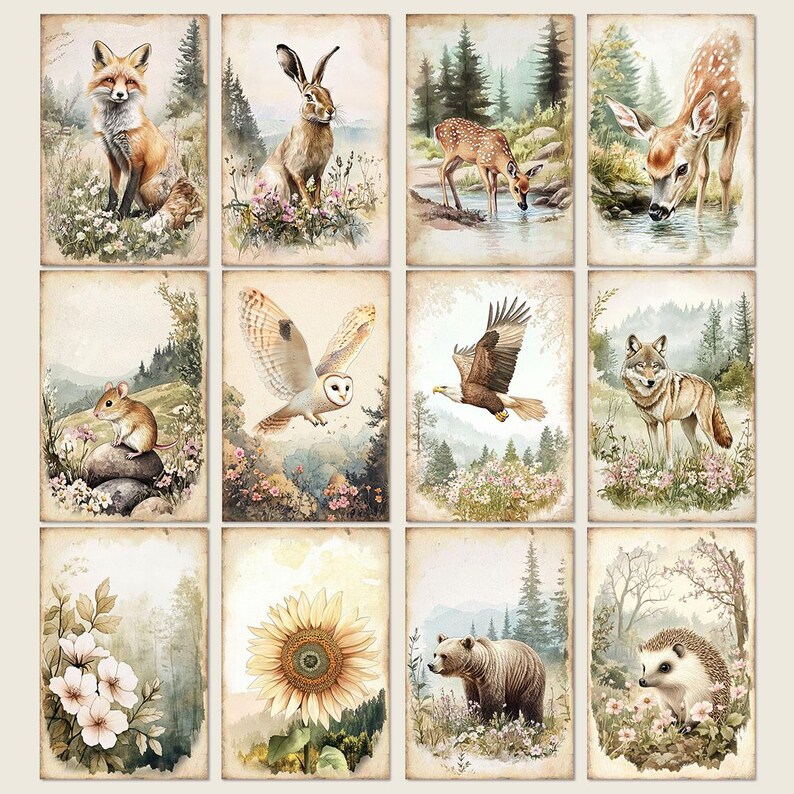 Woodland Animals Junk Journal Kit, Forest Botanical Digital Sheet ...