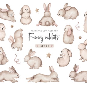 Aquarell Hase Clipart - 15PNG, Hase Clipart, Babyparty, Tiere Hase, Hase PNG, Weihnachtshase
