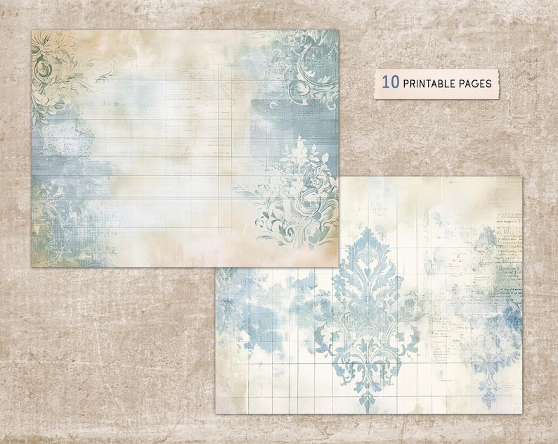 Vintage Blue Journal Paper, Shabby Chic Scrapbook Pages (digital ...