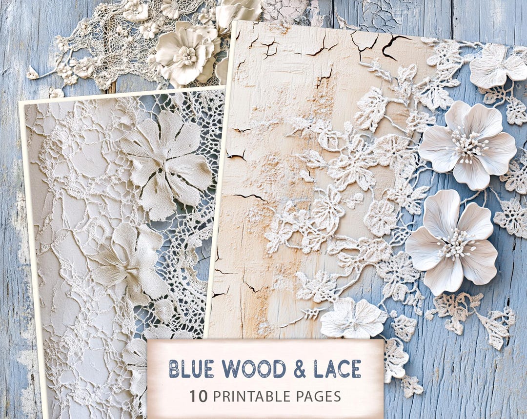 Blue Wooden Lace #2 Printable Paper, Floral Rustic Journal, Wooden ...